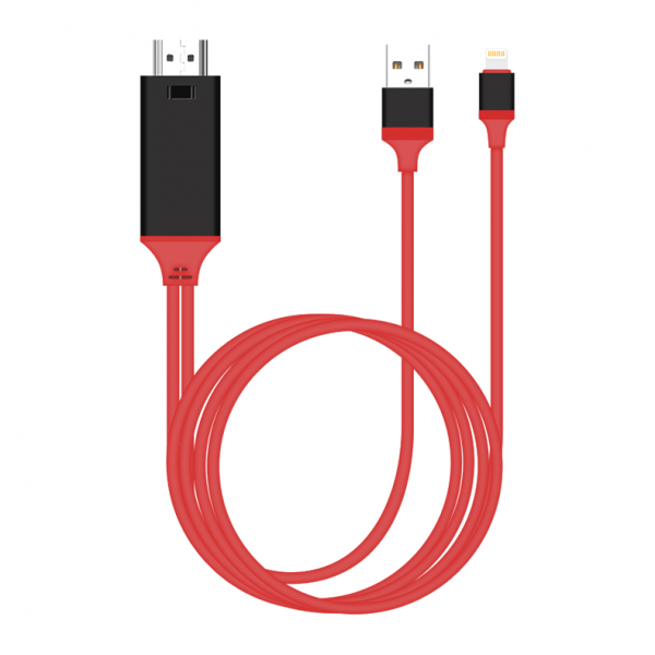 Кабел Earldom ET-W5,  Lightning MHL - HDMI + USB, 2.0m, Червен - 14931