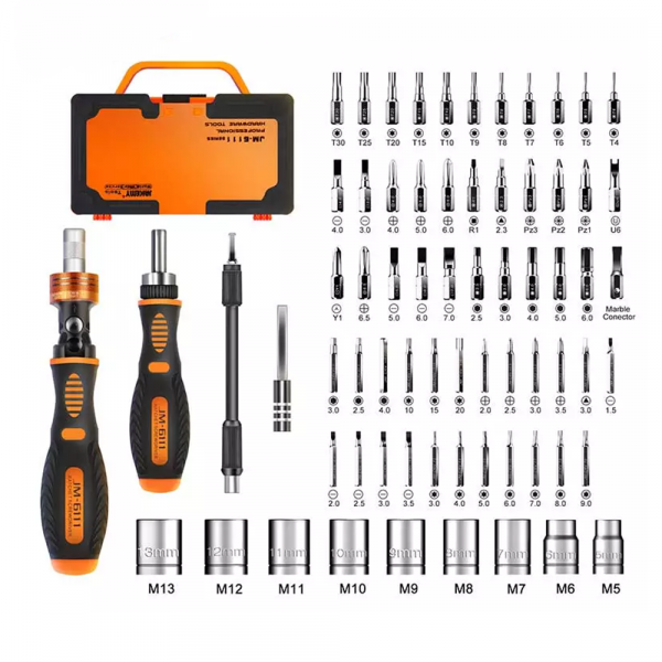 Комплект отвертки, накрайници и вложки Jakemy JM-6111, 69 Части, CR-V, Стомана, Оранжев - 17632