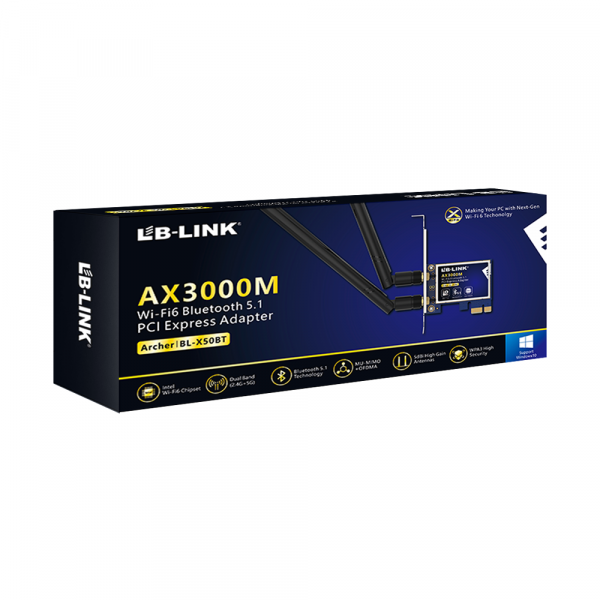 Безжичен мрежов адаптер LB-LINK BL-X50BT, PCI-E, 2400Mbps, Bluetooth, 2.4/5Ghz, 2 x 6dBi - 19049