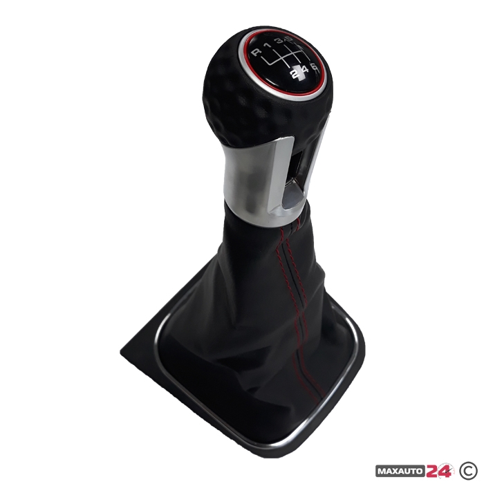Топка за скоростен лост с маншон подходяща за VW Golf GTI 03-12 с 6 скорости - червен конец