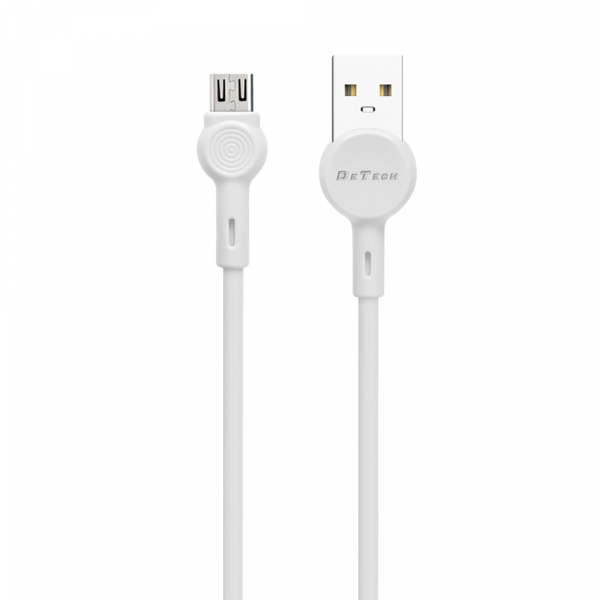 Кабел за данни DeTech DE-C35M, Micro USB, 1.0m, Бял - 40188