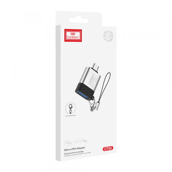 Преходник Earldom ET-OT66, USB F към Micro USB, OTG, Сребрист - 40208