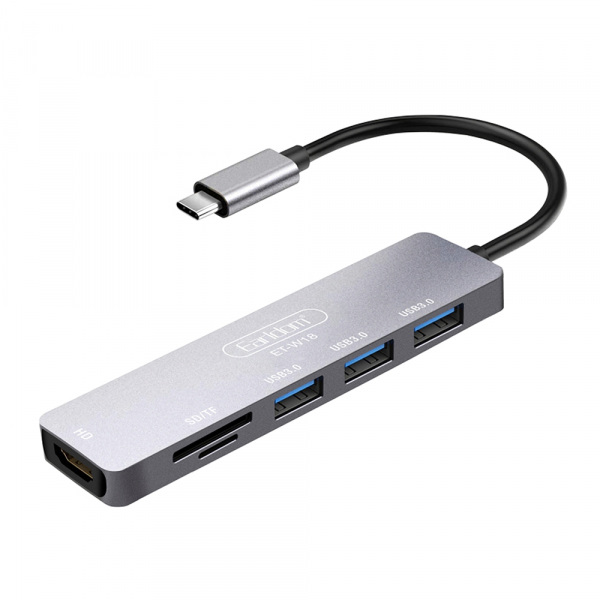 Докинг станция Earldom ET-W18, Type-C към 3xUSB 3.0, SD, MicroSD, HDMI, Сив - 40232