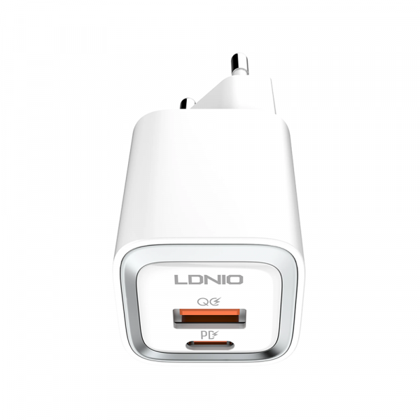 Мрежово зарядно устройство LDNIO A2318M, MFi, 20W, 1 x Type-C F, 1 x USB F, PD, QC, С Кабел Type-C към Lightning, Бял - 40281