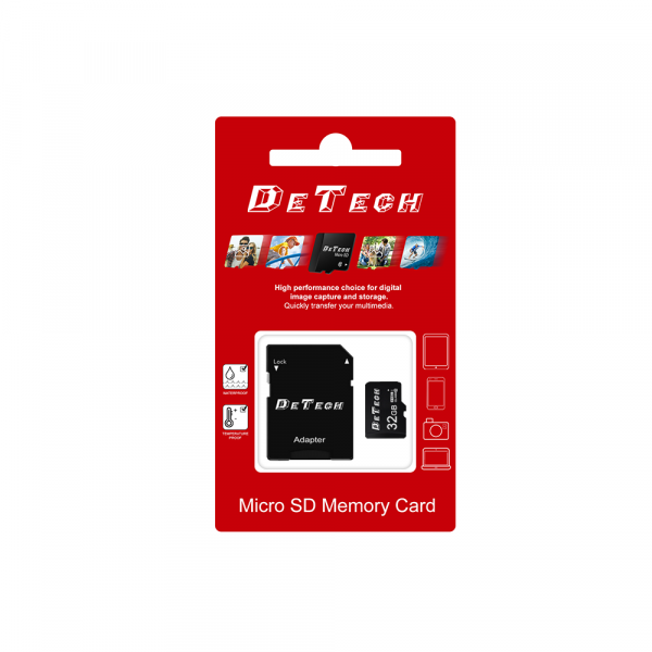 Карта памет DeTech Micro SDHC-I, 32GB, Class 10 + Адаптер - 62044