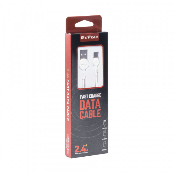 Кабел за данни DeTech DE-C35M, Micro USB, 1.0m, Бял - 40188