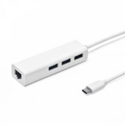 USB Hub, No Brand, USB 3.1 Type-C + Мрежов адаптер, 3 Порта, Бял - 12049 