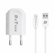 Мрежово зарядно устройство, DeTech, DE-11i, 5V/1A, 220V,1 x USB, С Lightning кабел, 1.0m, Бял - 14116