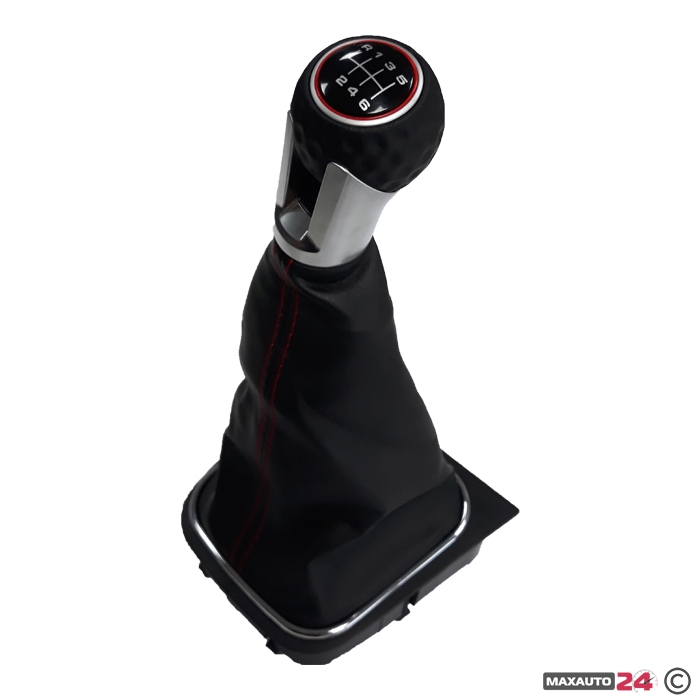 Топка за скоростен лост с маншон подходяща за VW Golf GTI 03-12 с 6 скорости - червен конец