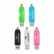 Преходник Earldom ET-OT05, USB F към Micro USB, Четец за карти, OTG, Различни цветове - 40170