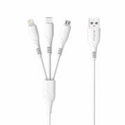 Кабел за зареждане DeTech DE-C40, 3 в 1, Micro USB, Lightning, Type-C, 1.0m, Бял - 40203