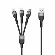 Кабел за зареждане DeTech DE-C41, 3 в 1, Micro USB, Lightning, Type-C, 1.0m, Черен - 40204