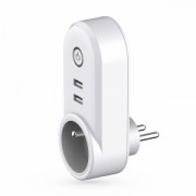 Смарт контакт No brand PST-LSPA2, 2xUSB F, 220V, 10A, Wi-Fi, Tuya Smart, Бял - 91018