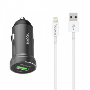 Зарядно устройство за кола Yookie PC2, Quick Charge 3.0, 1xUSB, С Lightning кабел, Различни цветове - 40138