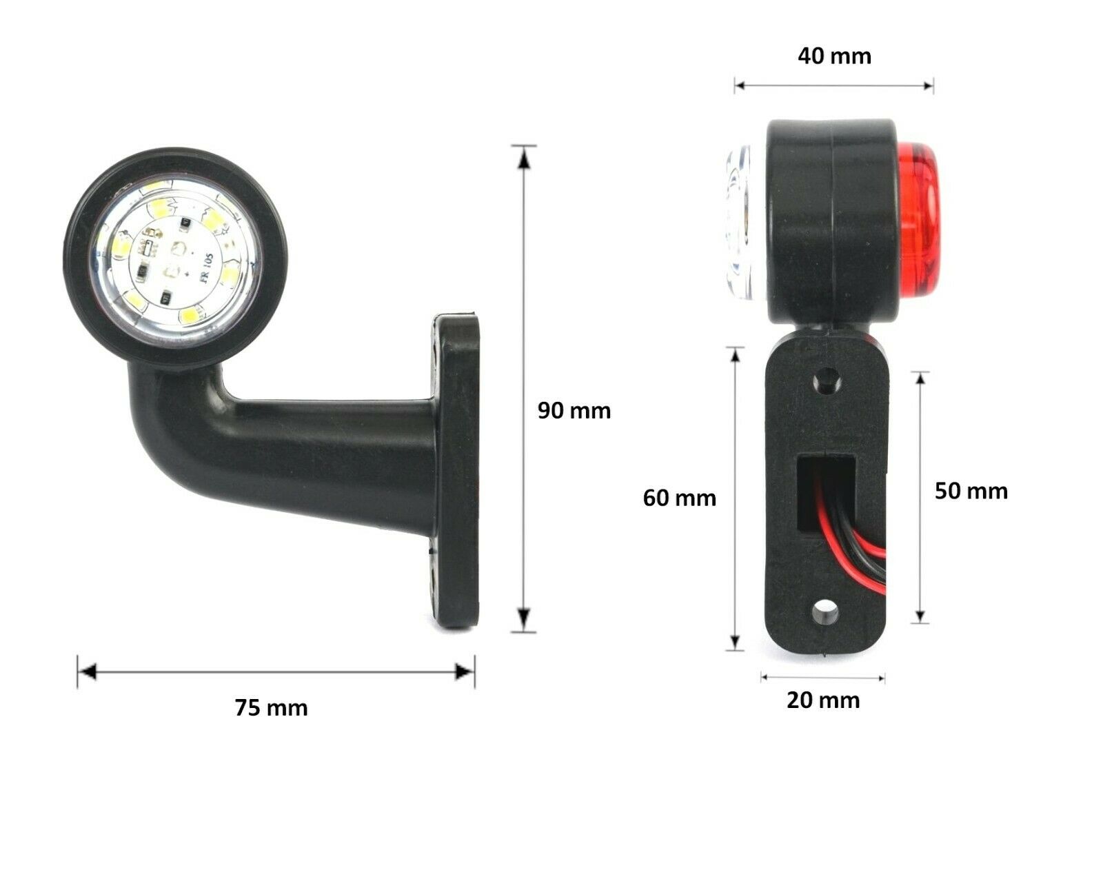 2x LED ЛЕД къси мини странични габаритни светлини тип рогче 12V 24V червено и бели за камион ремарке