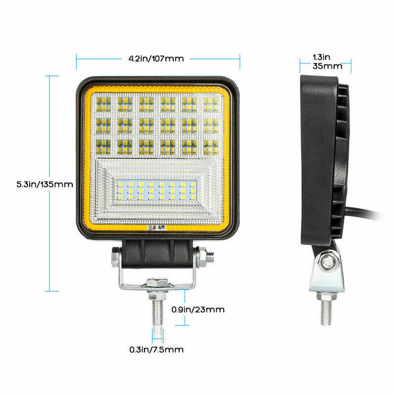 126W LED Диоден Фар Работна Бяла Жълта Светлина Габарит Мъгла Лампа 12V 24V 3030 Лумена