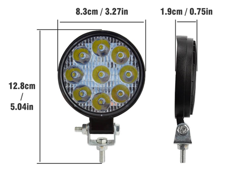 Компелект 2 Броя 27W Кръгли Мини Led Диоден Фар Прожектор Дневни Светлини 12V 24V