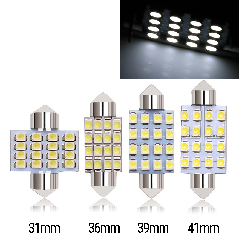 LED Лед Диодни Крушки, 16 SMD 5050 , 31мм, 36мм, 39мм, 41мм, 12V, Бяла Светлина