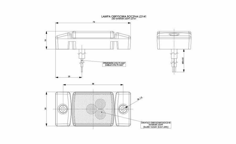 LED Светодиоден Габарит, Маркер, Токос, Червен, Е-Mark, 3 LED, 12V-24V, 7.3 см