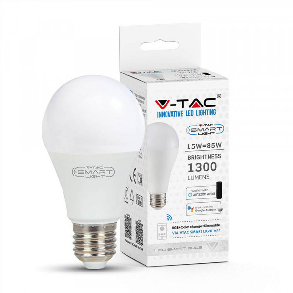 ТОП LED крушка VTAC 15W 2700K топло жълтеникава, Е27, A60, термопластик, нечуплива, 24 мес. гар.