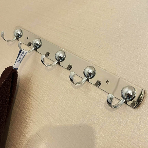 Метална стенна закачалка с пет куки, 40 см, хромирана