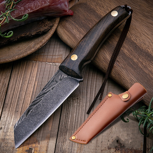 Кован ловен нож BLACKSMITH 665 Compact Tactical BLACK, фултанг, стомана 5CR15mov, кожена кания, BF22