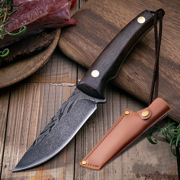 Кован ловен нож BLACKSMITH 663 Compact BLACK Hunting, фултанг, стомана 5CR15mov, кожена кания, BF22