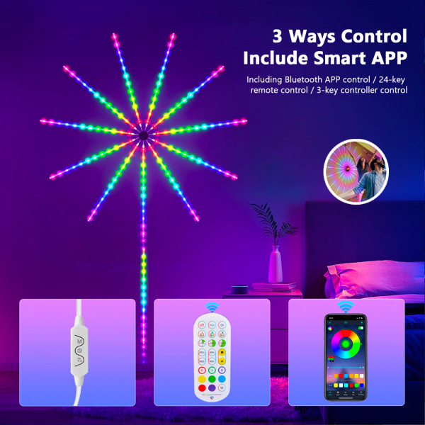Хайтек WIFI SMART LED лента ФОЙЕРВЕРК - с 3 възможности за управление: контролен панел, дистанционно управление и IP достъп, Bluetooth, RGB+CCT, Коледна, BF22