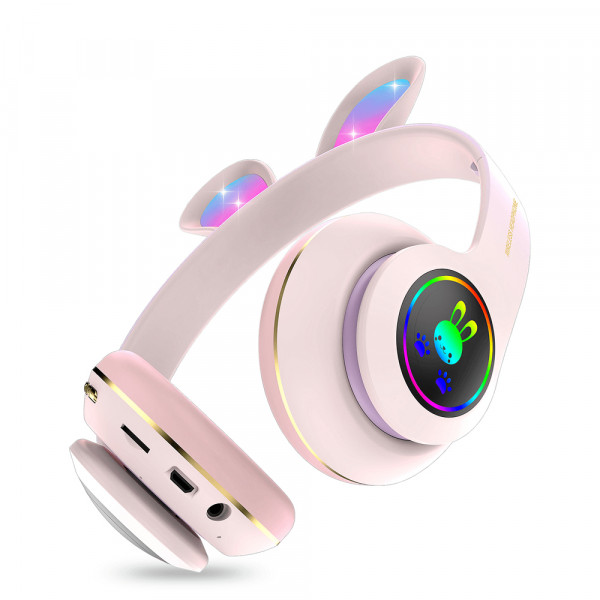 Безжични слушалки ХИТ МОДЕЛ 2022 Заешки уши Rabbit Headphones PM-08 PINK