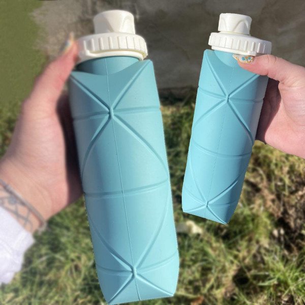 ✔Силиконова сгъваема бутилка-шише - зелен цвят, 600ml, КРАЙ С ПЛАСТМАСАТА, MINI FOLDABLE BOTTLE