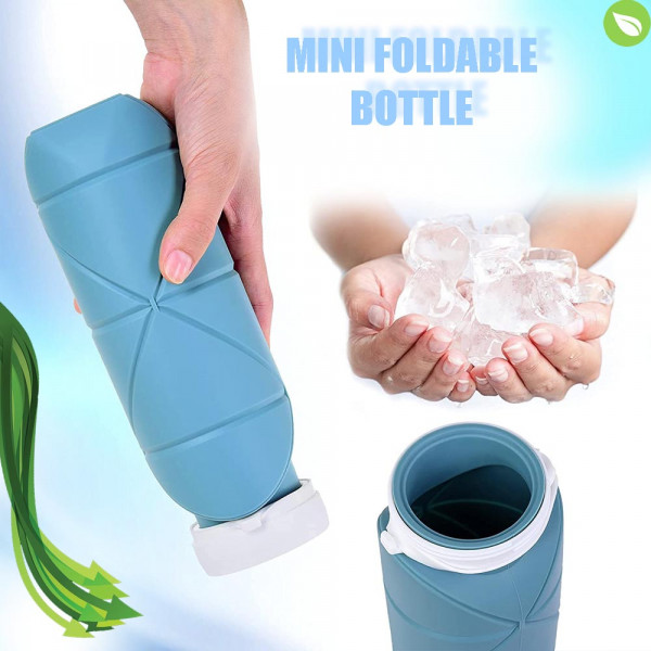 ✔Силиконова сгъваема бутилка-шише - син цвят, 600ml, КРАЙ С ПЛАСТМАСАТА, MINI FOLDABLE BOTTLE