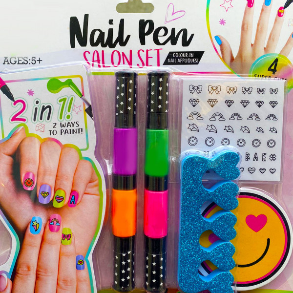 Детски лак за нокти със стикери и разделител - NAIL PEN, SALON SET 20507