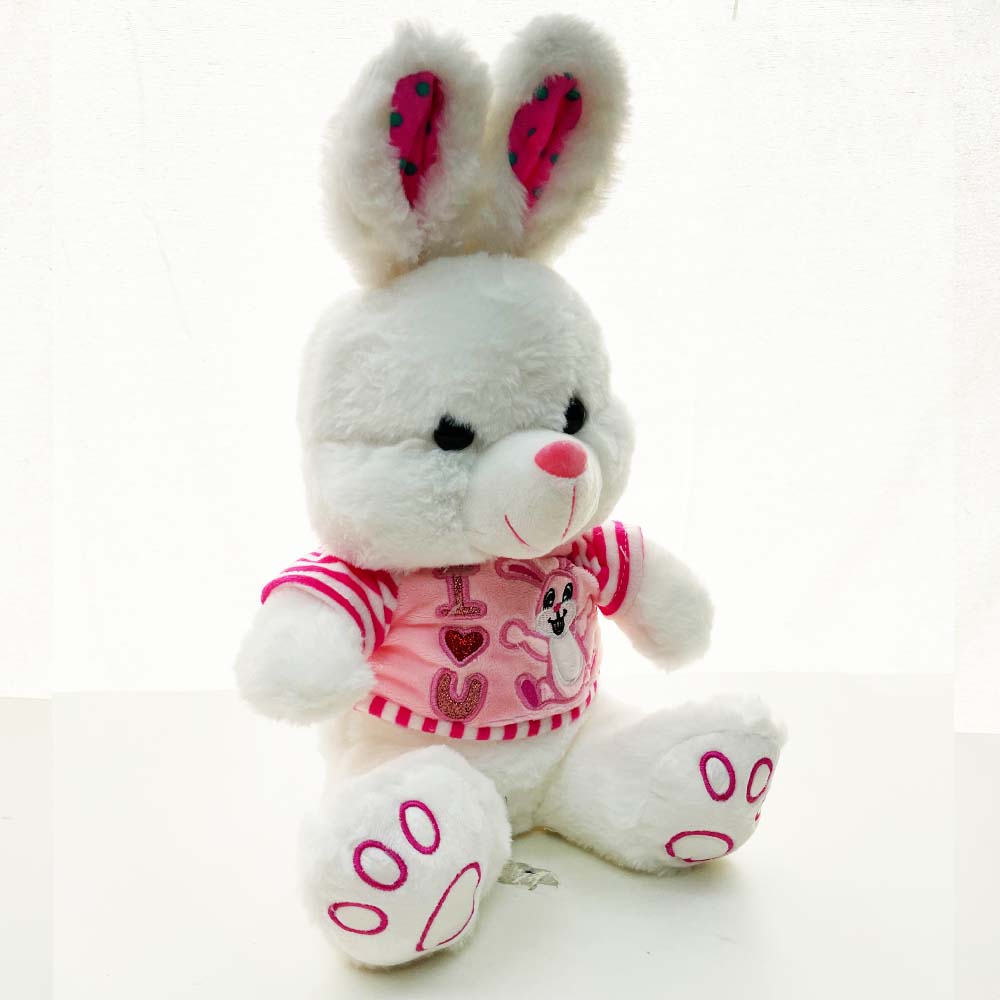 Бяло плюшено зайче I LOVE YOU BUNNY, с розов елек, височина 28 см