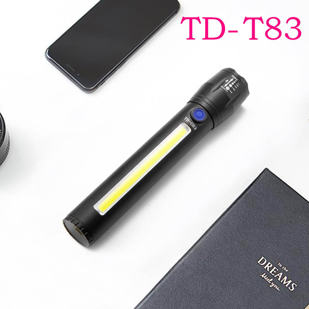 USB LED фенерче TD-T83 + 3W COB светодиод, с телескопичен зуум