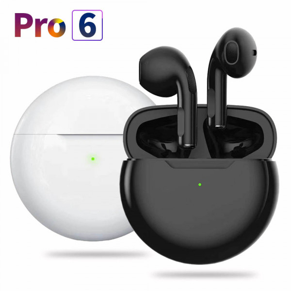 Безжични слушалки-тапички PRO 6 с bluetooth, съвместими с IOS, включена компактна кутийка за зареждане, БЕЛИ