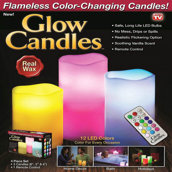 Три LED свещи от восък LUMA CANDLES със сменящи се цветове и дистанционно