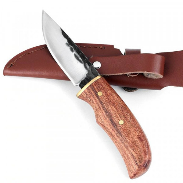 Ръчно изработен компактен ловен нож CLASSIC COMPACT BRONZE, дървена дръжка,  кожена кания