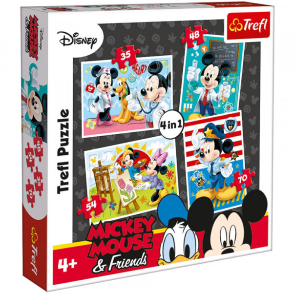 Детски пъзел-игра 4в1 - 4 различни пъзела Trefl с Mickey Mouse