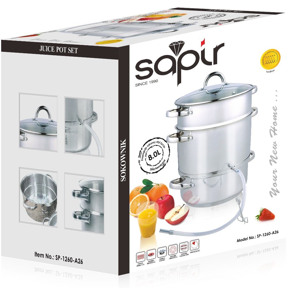 Соковарка SAPIR SP 1260 A26, 8 литра, Книжка с рецепти, Инокс