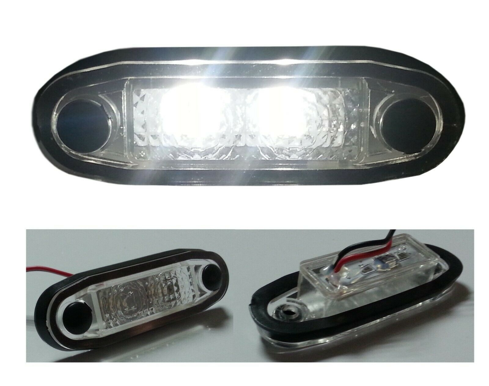 LED Светодиоден Габарит, Маркер, Токос, С Гума, Бял Цвят, Овален, Е-Mark, 12V, 7,5 см