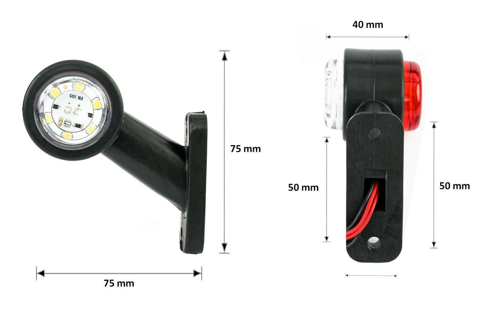 2x LED ЛЕД къси мини странични габаритни светлини тип рогче 12V 24V червено и бели за камион ремарке