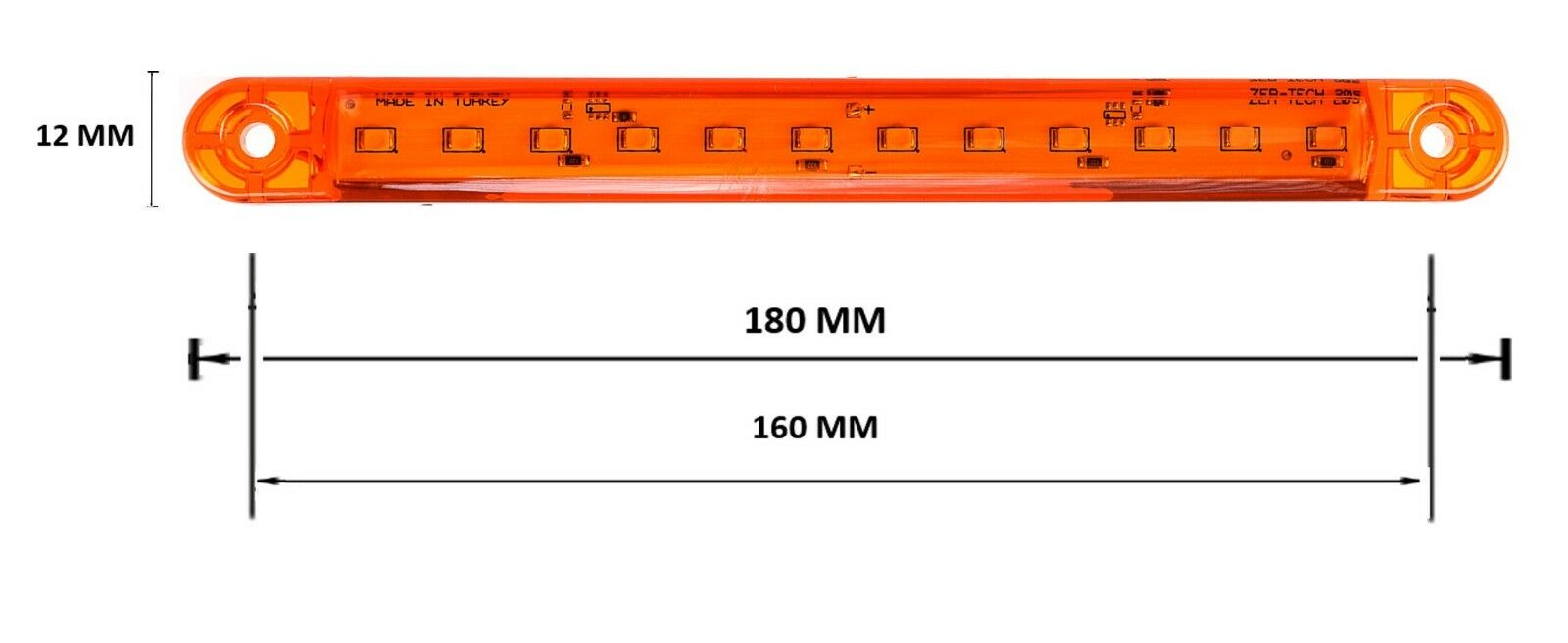 ЛЕД LED Оранжев Диоден Маркер Габарит Токос със 12 светодиода за камион ремарке бус ван каравана платформа 12V-24V