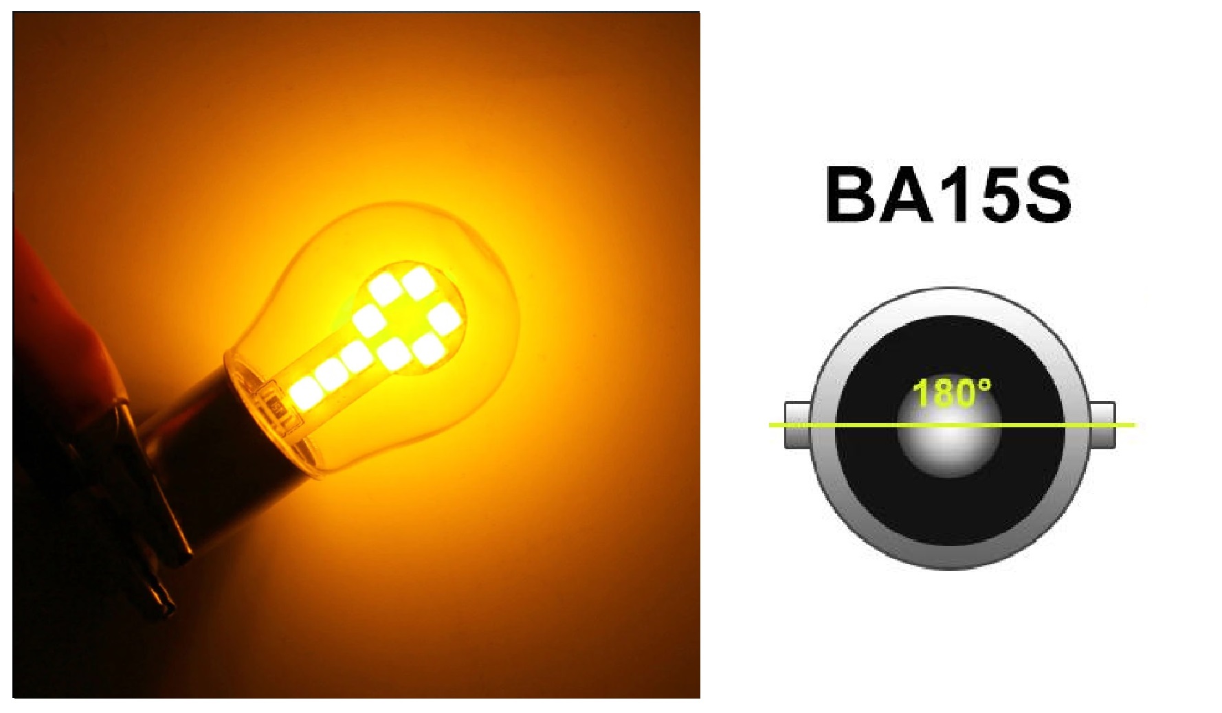 LED Лед Крушки, 18 SMD, BA15S 1156 (P21W), Срещуположни пинове (180°), Opposite, 12V, Оранжева Светлина