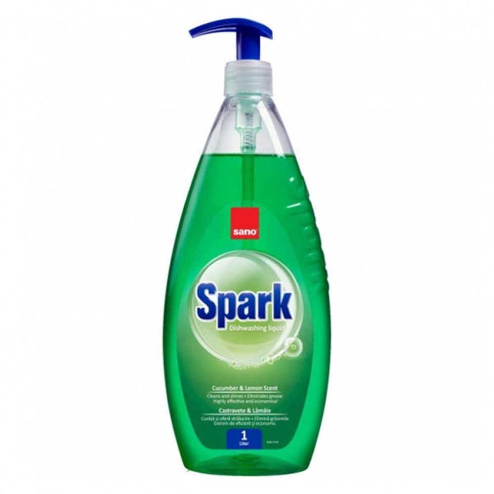 Препарат за миене на съдове Sano Spark Cucumber, С помпа, 1 л