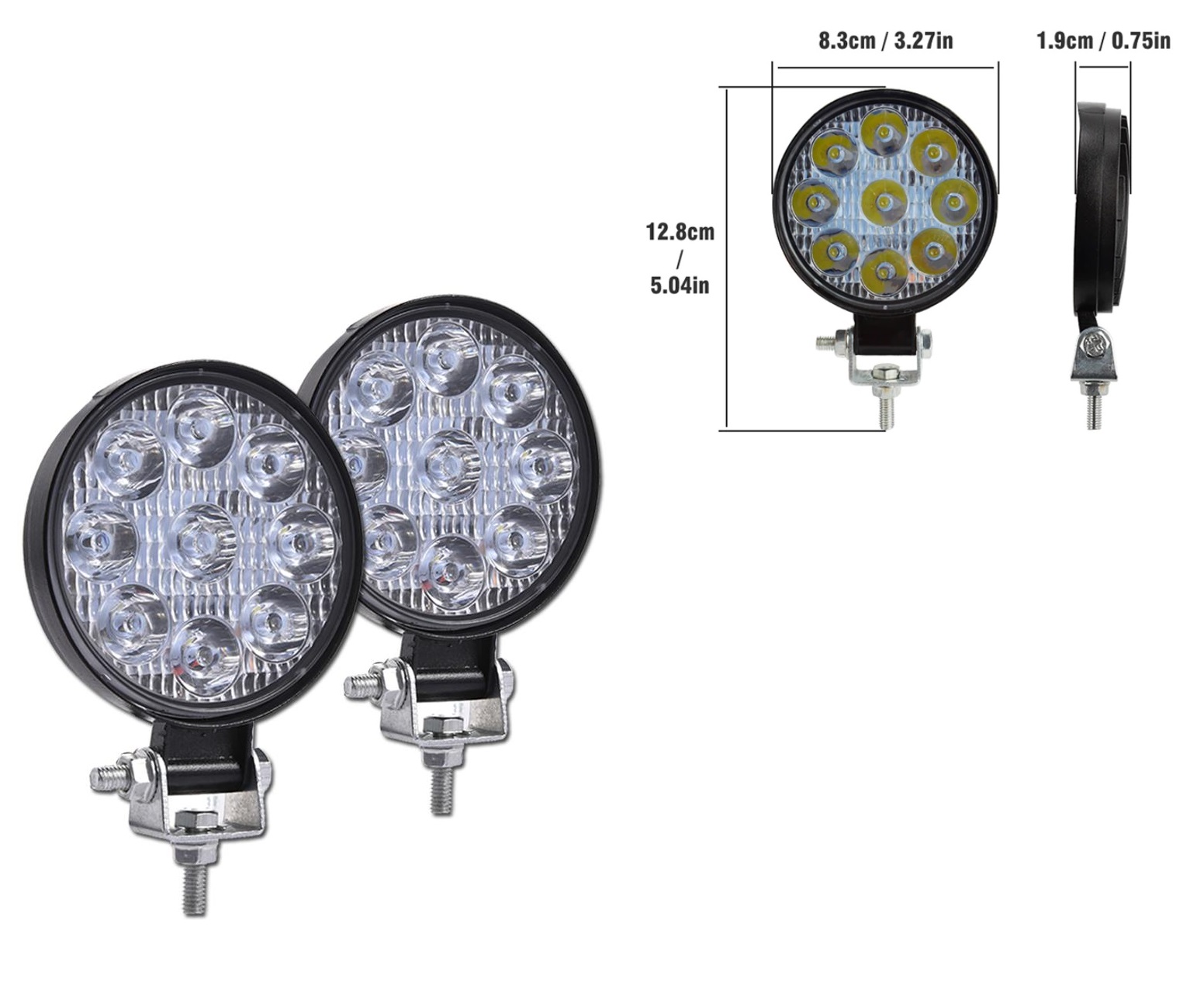 Компелект 2 Броя 27W Кръгли Мини Led Диоден Фар Прожектор Дневни Светлини 12V 24V