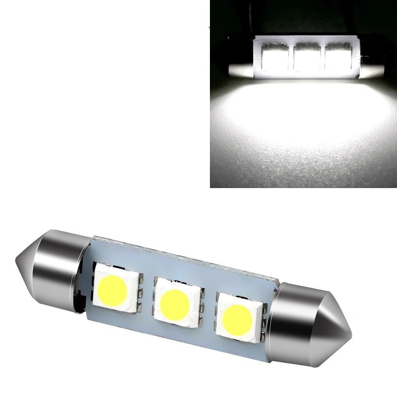 LED Лед Диодни Крушки, C5W, 3 Smd, 39mm, 12V, Бяла Светлина