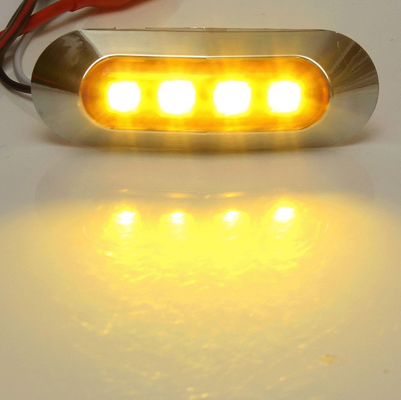 4 LED Светодиоден Габарит, Маркер, Оранжев, Хромирана рамка, 12V