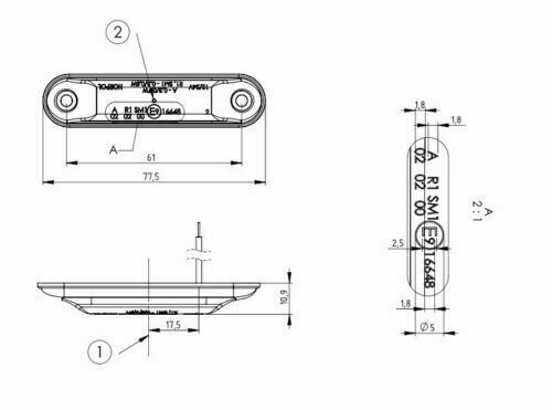 LED Светодиоден Габарит, Маркер, Токос, Червен, Овален, Е-Mark, 4 LED, 12V-24V, 8 см