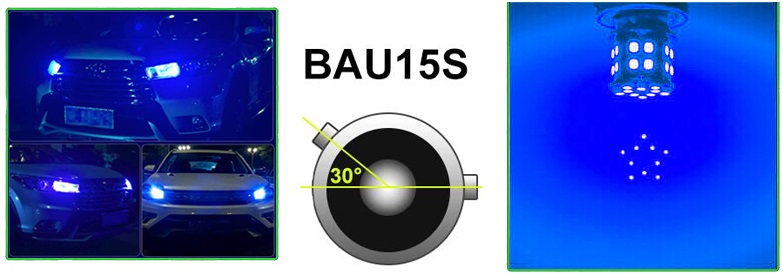 LED Лед Крушки, 18 SMD, Асиметрични, Разминати пинове (150°) , Offset, 1156, BAU15S, 12V, Синя Светлина