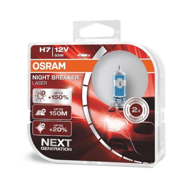 Комплект 2 халогенни крушки Osram H7 Night Breaker Laser Next Gen +150%, 55W ,12V, PX26D